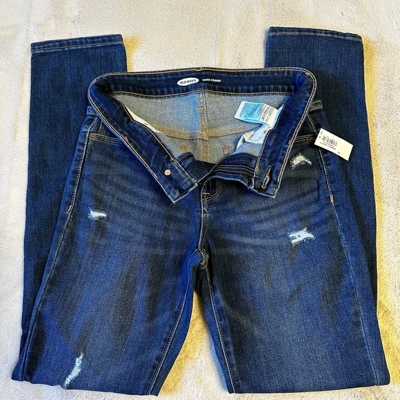 Old Navy Dark Wash Power Straight Distressed Jeans size 2 NWT - Picture 4 of 9